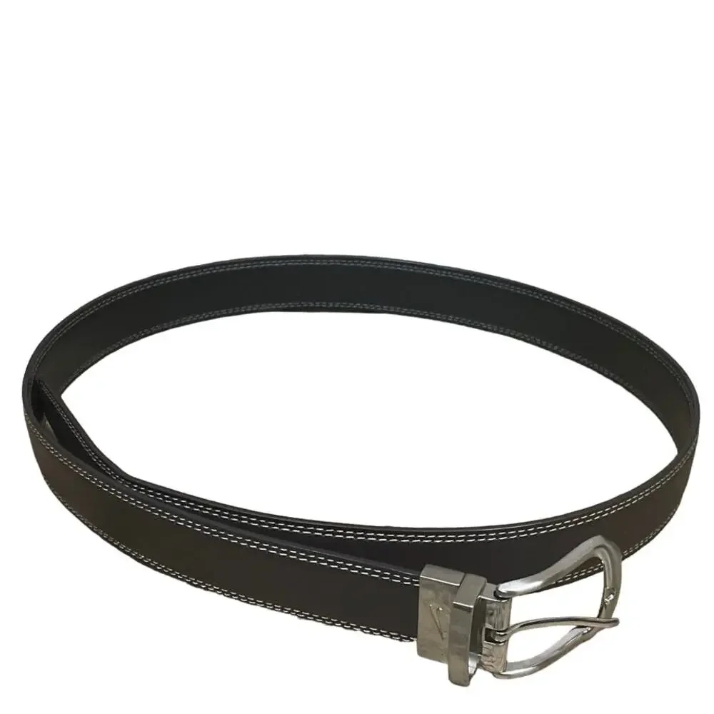 Nike Black Brown Reversible Leather Belt Silver Buckle Size 38